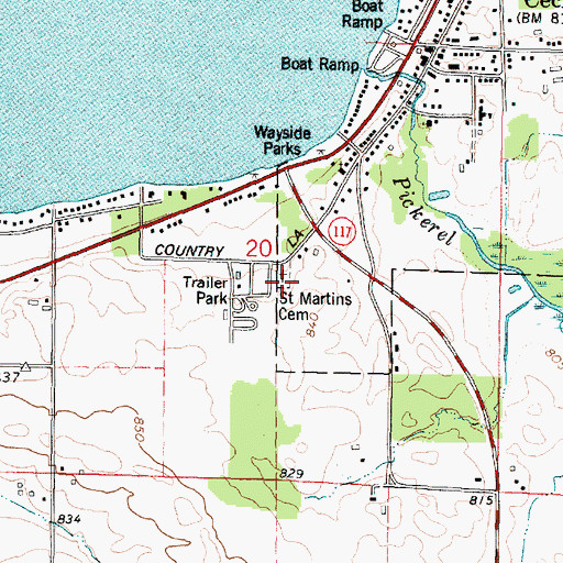 Topographic Map of Saint Martins Cemetery, WI