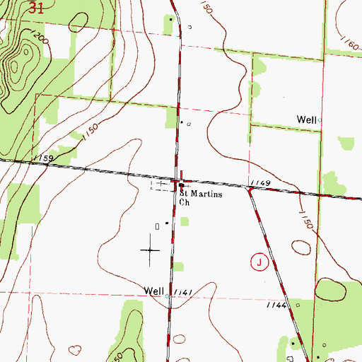 Topographic Map of Saint Martins Church, WI