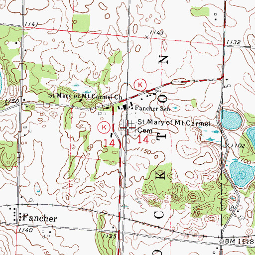 Topographic Map of Saint Mary of Mount Carmel Cemetery, WI