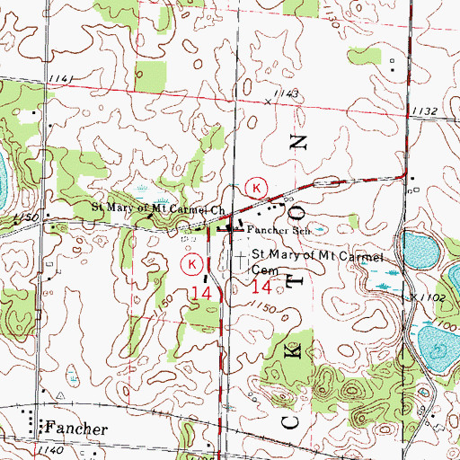 Topographic Map of Saint Mary of Mount Carmel Church, WI