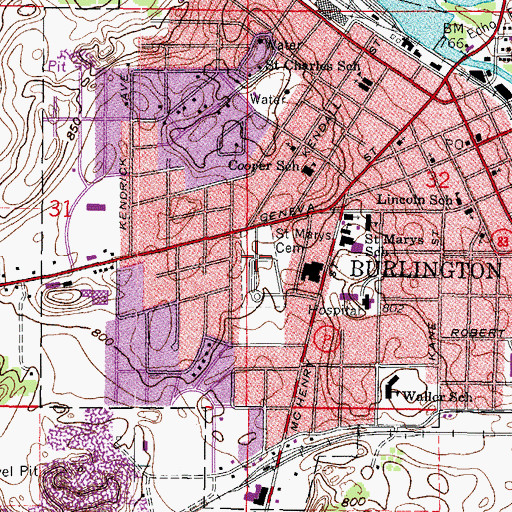 Topographic Map of Saint Mary Cemetery, WI