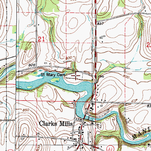 Topographic Map of Saint Mary Cemetery, WI