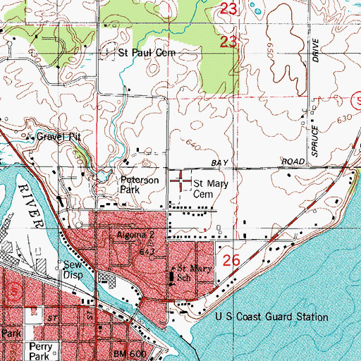 Topographic Map of Saint Mary's Catholic Cemetery, WI