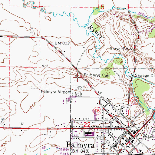 Topographic Map of Saint Marys Cemetery, WI