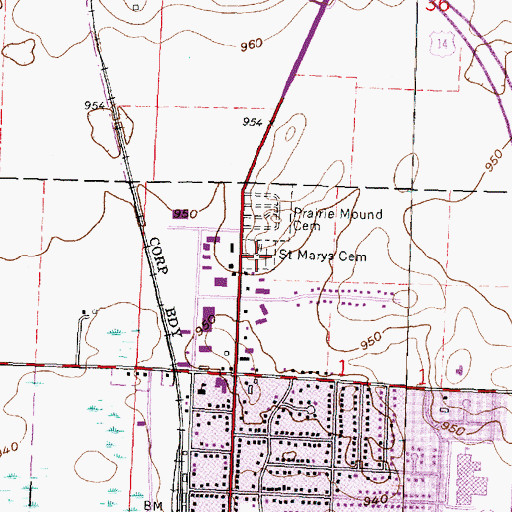 Topographic Map of Saint Mary's Cemetery, WI