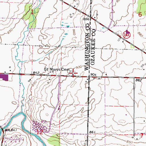 Topographic Map of Saint Marys Cemetery, WI