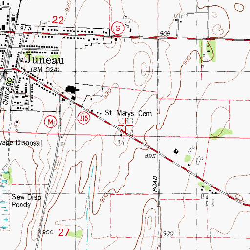 Topographic Map of Saint Mary's Cemetery, WI