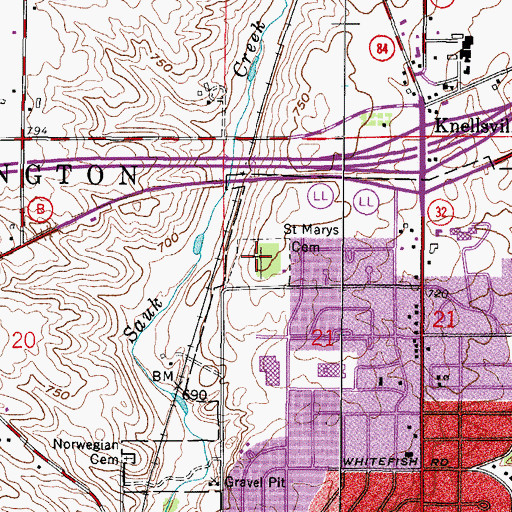 Topographic Map of Saint Mary's Cemetery, WI