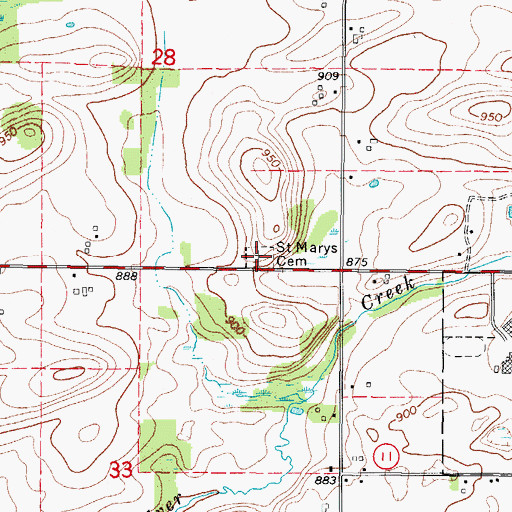 Topographic Map of Saint Marys Cemetery, WI