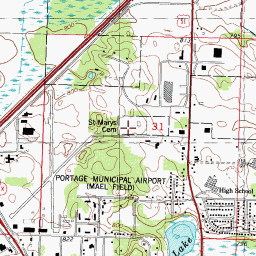 Topographic Map of Saint Mary's Cemetery, WI