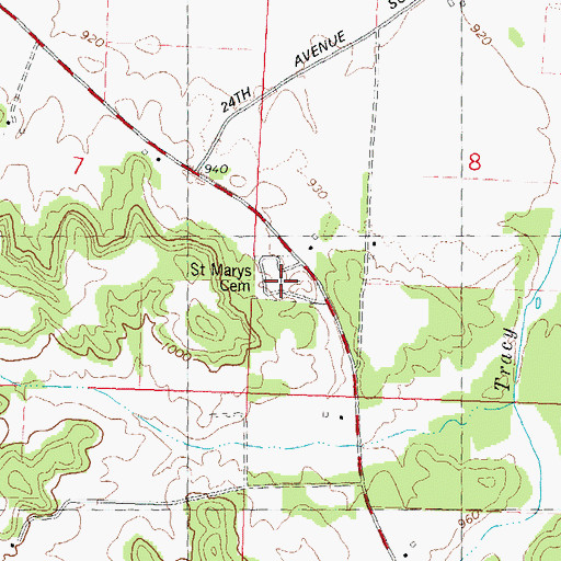 Topographic Map of Saint Marys Cemetery, WI