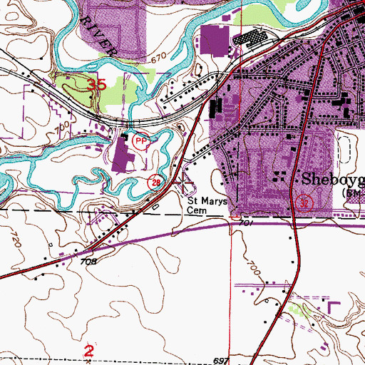 Topographic Map of Saint Mary's Cemetery, WI
