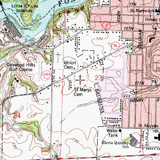 Topographic Map of Saint Mary's Cemetery, WI