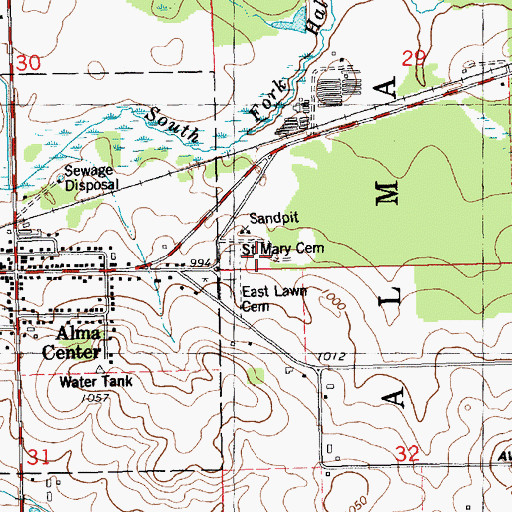 Topographic Map of Saint Mary Cemetery, WI