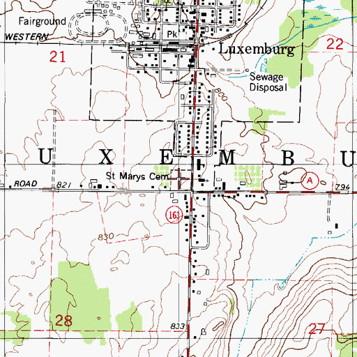 Topographic Map of Saint Mary's Cemetery, WI