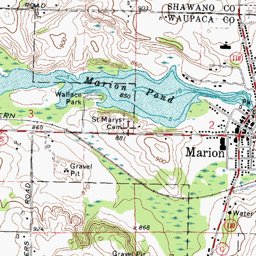 Topographic Map of Saint Mary Cemetery, WI