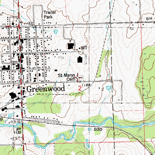 Topographic Map of Saint Mary's Cemetery, WI