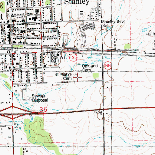 Topographic Map of Saint Marys Cemetery, WI