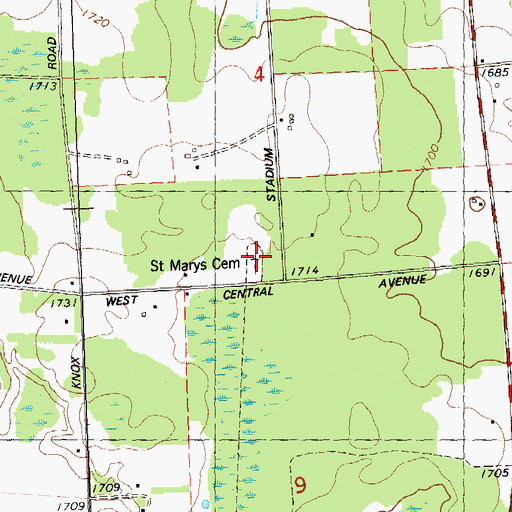 Topographic Map of Saint Marys Cemetery, WI