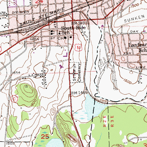 Topographic Map of Saint Marys Cemetery, WI