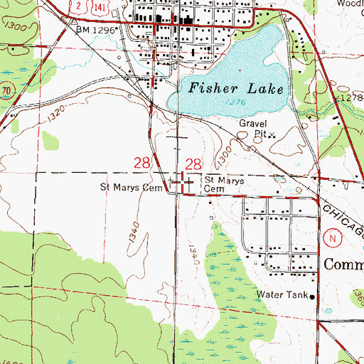 Topographic Map of Saint Marys Cemetery, WI