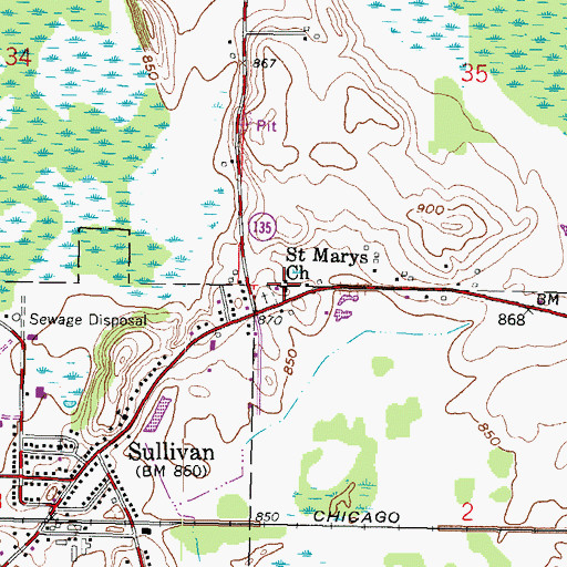 Topographic Map of Saint Marys Church, WI