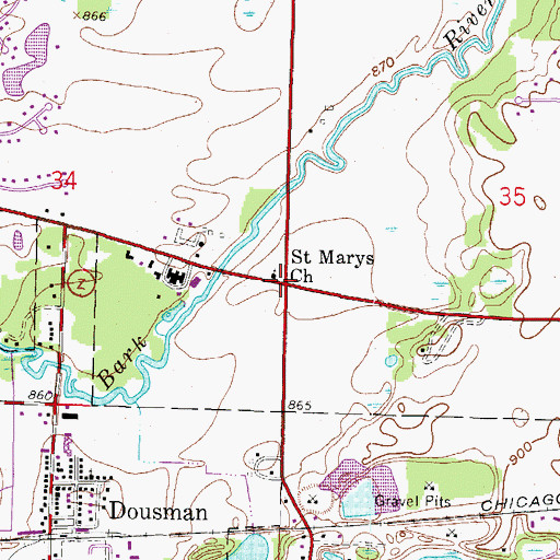 Topographic Map of Saint Marys Church, WI