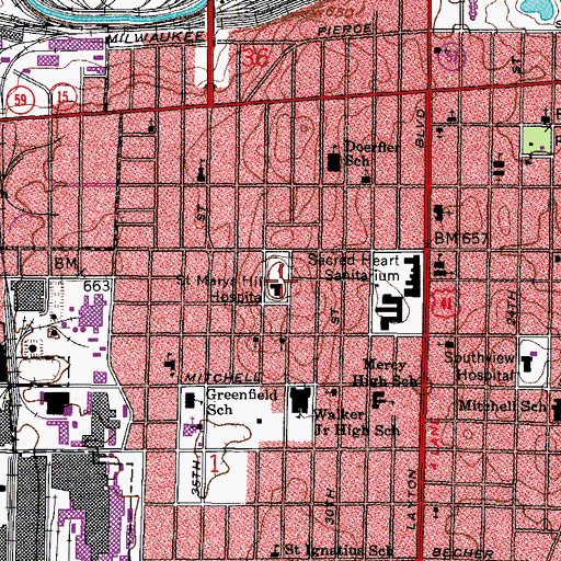 Topographic Map of Saint Marys Hill Hospital (historical), WI