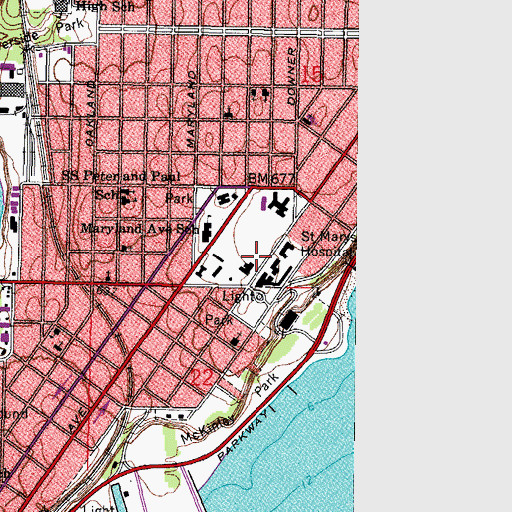 Topographic Map of Columbia Saint Marys Hospital Milwaukee, WI