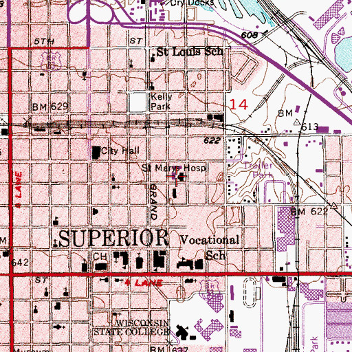 Topographic Map of Saint Marys Hospital, WI