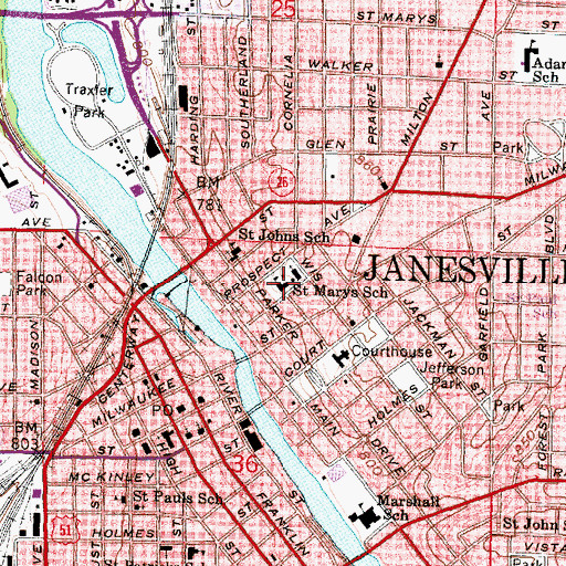 Topographic Map of Saint Mary School, WI