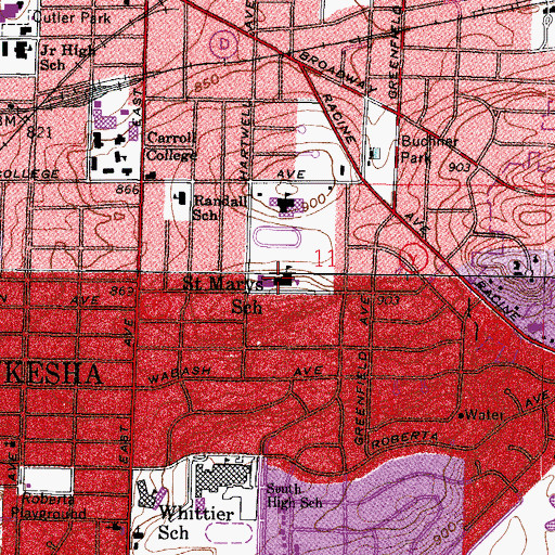 Topographic Map of Waukesha Catholic School - Saint Mary, WI