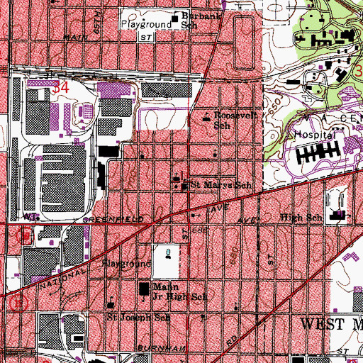 Topographic Map of Saint Marys School, WI