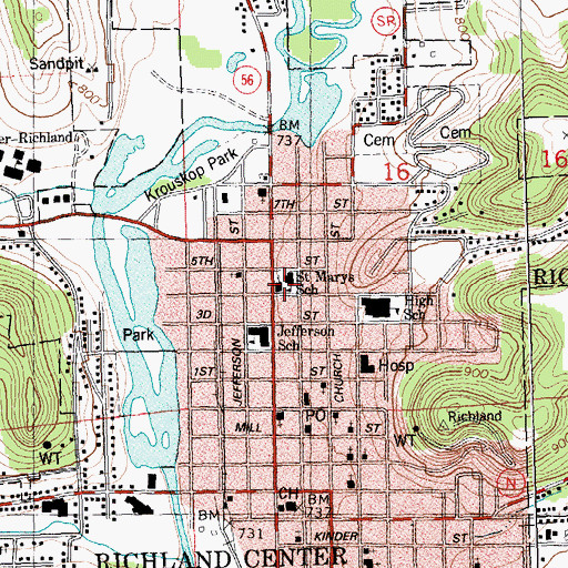 Topographic Map of Saint Mary of the Assumption School, WI