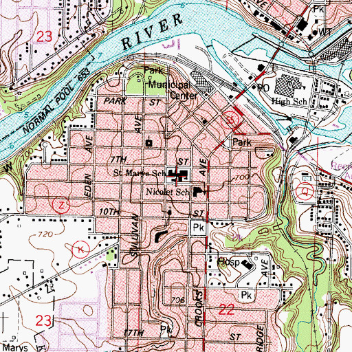 Topographic Map of Saint Mary Middle School, WI