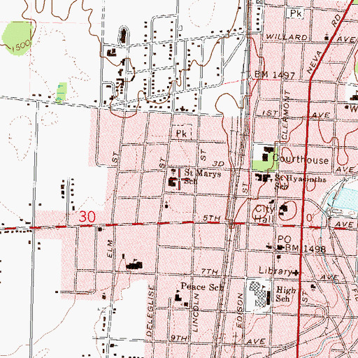 Topographic Map of Saint Mary Grade School, WI