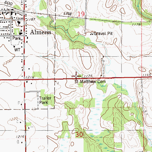 Topographic Map of Saint Matthew Lutheran Cemetery, WI