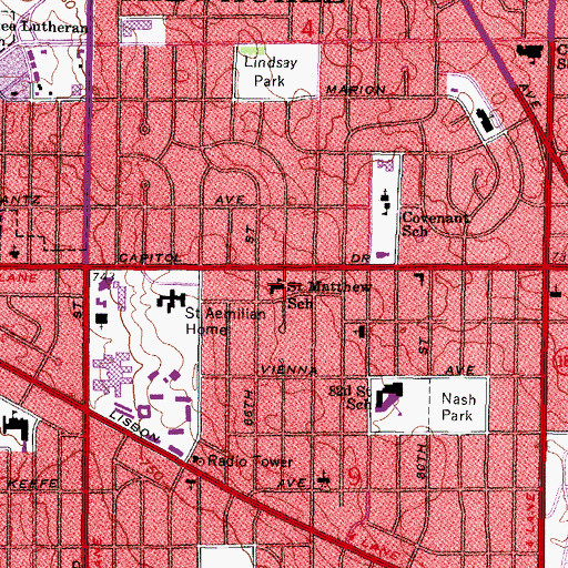 Topographic Map of Mount Lebanon Lutheran School, WI