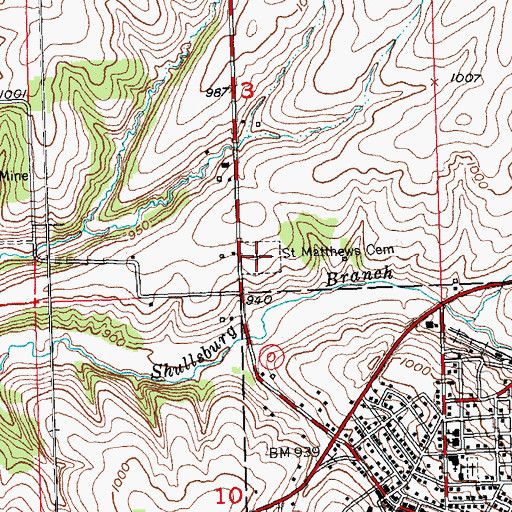 Topographic Map of Saint Matthews Cemetery, WI