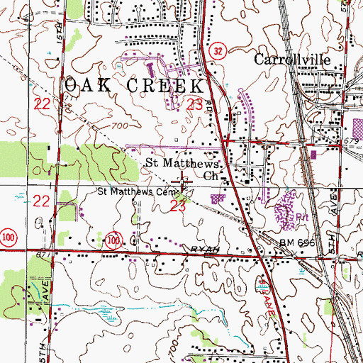 Topographic Map of Saint Matthews Cemetery, WI