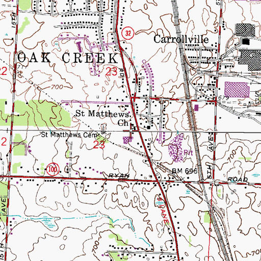 Topographic Map of Saint Matthews Church, WI