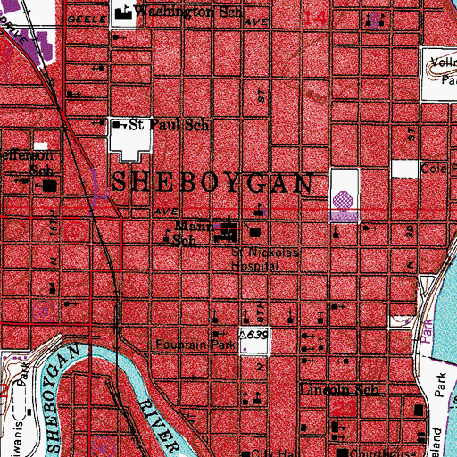 Topographic Map of Saint Nickolas Hospital, WI