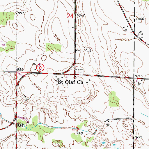 Topographic Map of Saint Olaf Church, WI