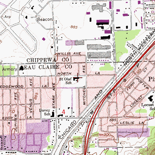Topographic Map of Saint Olaf School, WI
