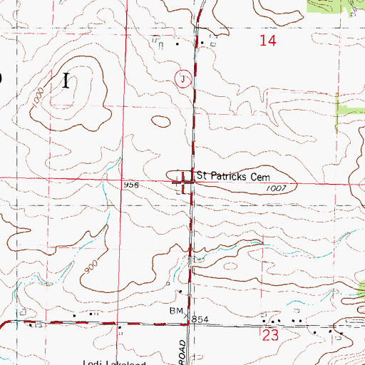 Topographic Map of Saint Patricks Cemetery, WI