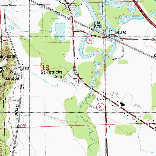 Topographic Map of Saint Patricks Cemetery, WI