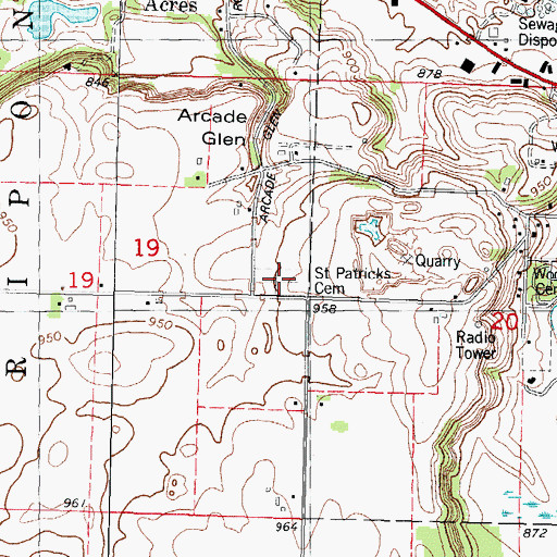 Topographic Map of Saint Patrick's Catholic Cemetery, WI