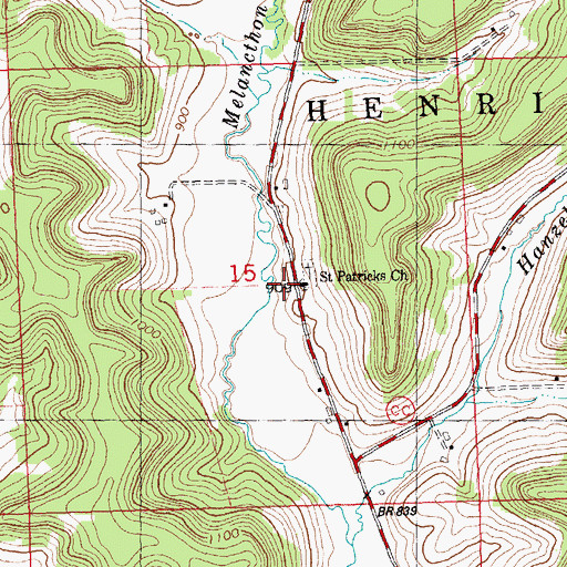 Topographic Map of Saint Patricks Church, WI