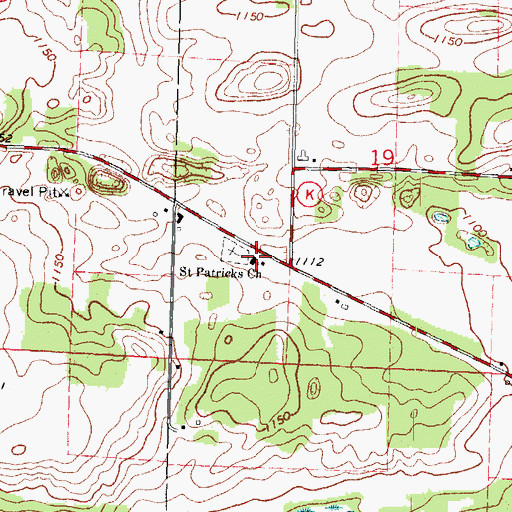 Topographic Map of Saint Patricks Church, WI
