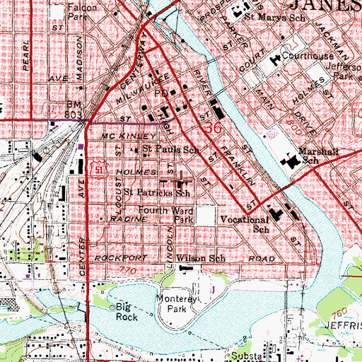 Topographic Map of Saint Patricks School, WI